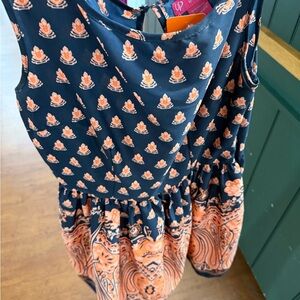 Navy and Orange Sleeveless Dress